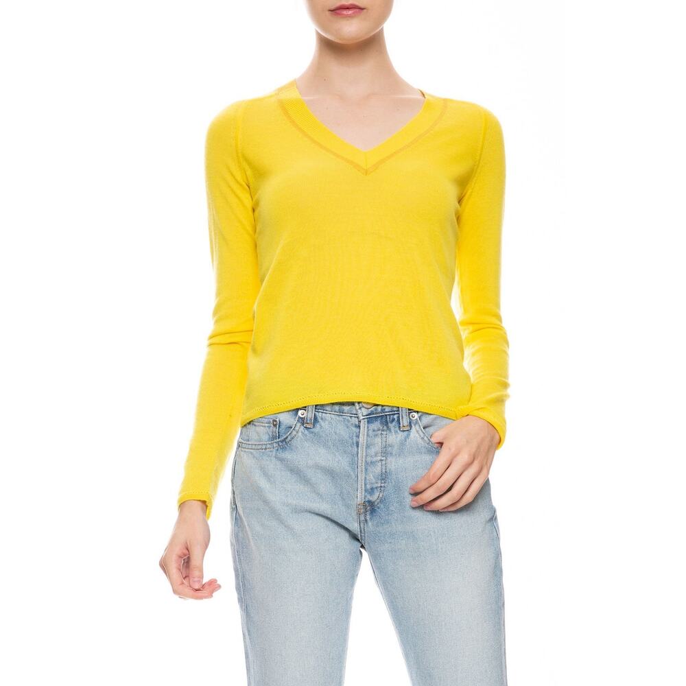 Rag & Bone Pamela V-Neck Merino Wool Sweater XS Yellow Canary Lightweight Knit